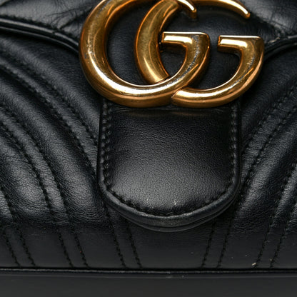 Gucci Calfskin Matelasse Sylvie Web Small GG Marmont Top Handle Shoulder Bag Black 19 of 31
