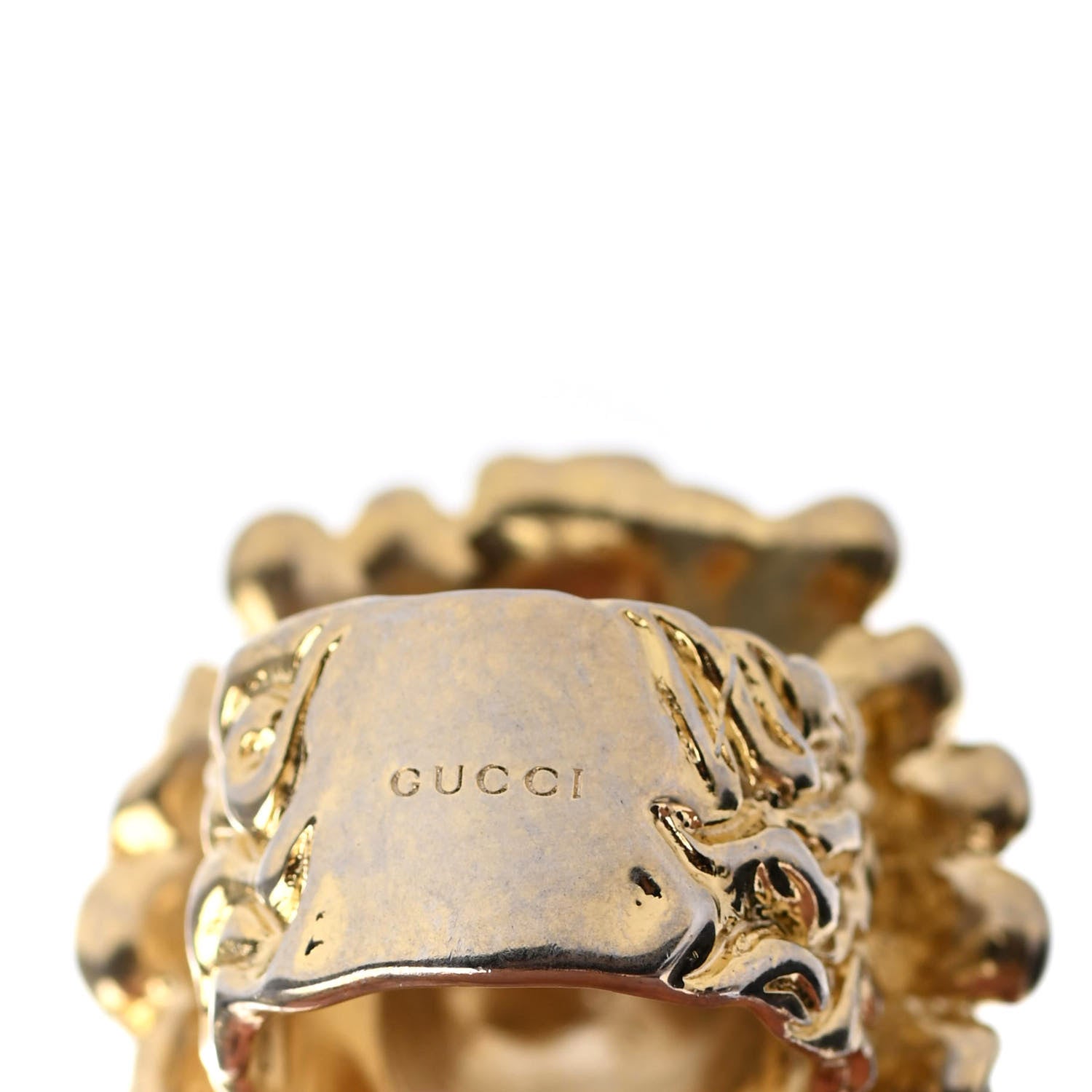 Gucci Metal Crystal Lion Head Ring Green 8.25 Aged Gold 4 of 4