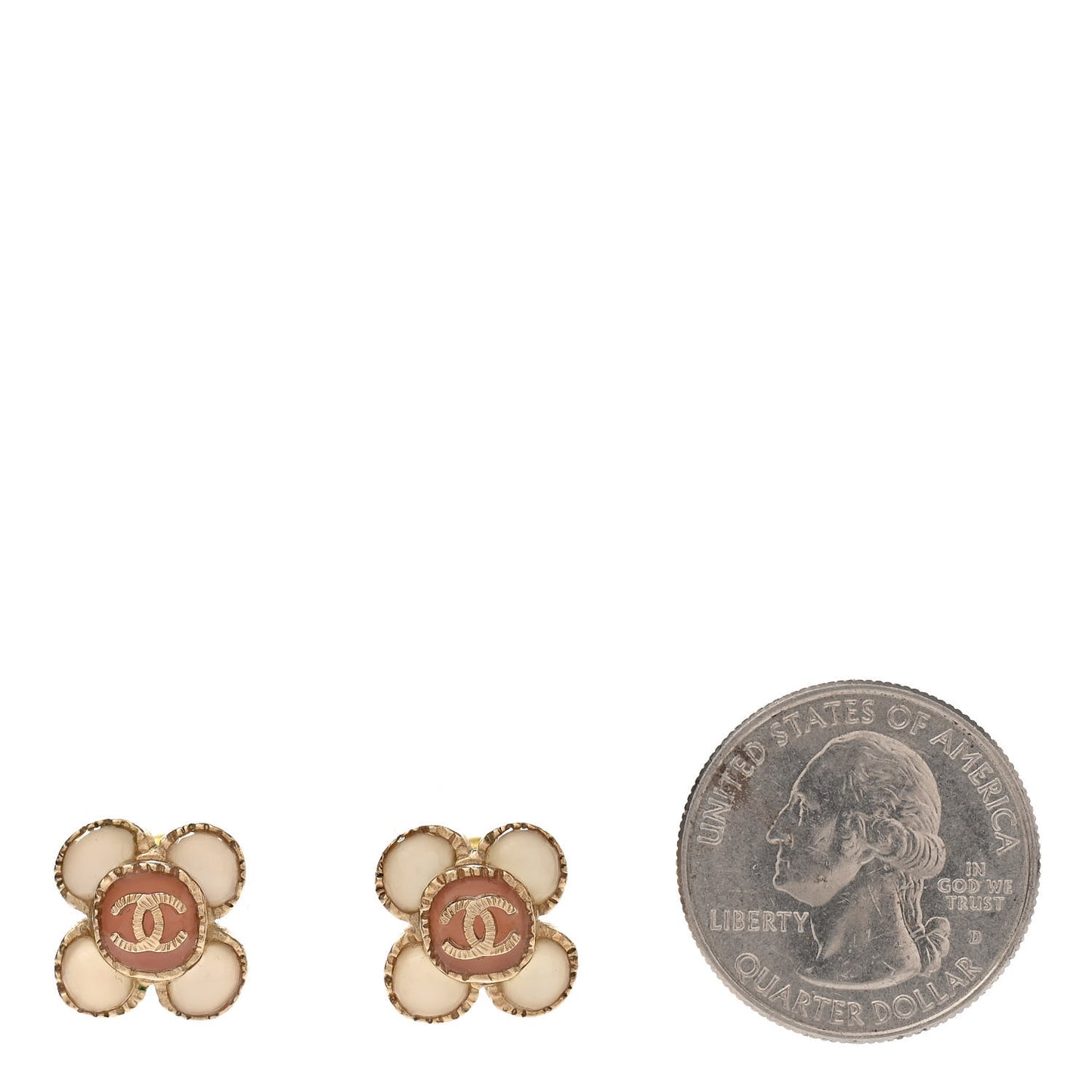 Enamel Flower CC Earrings Beige Pink