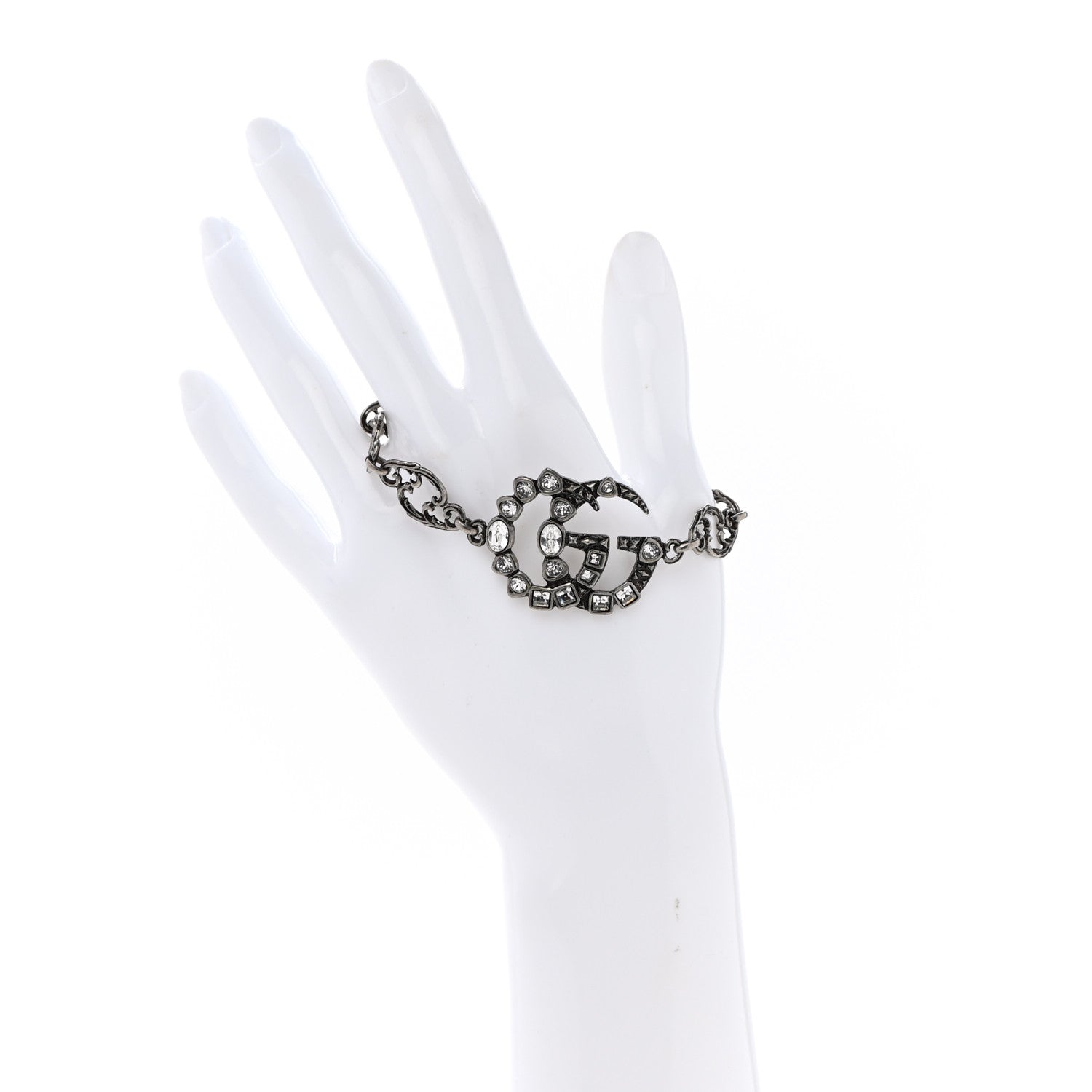 Gucci Oxidized Palladium Crystal Double G Bracelet Silver 2 of 5