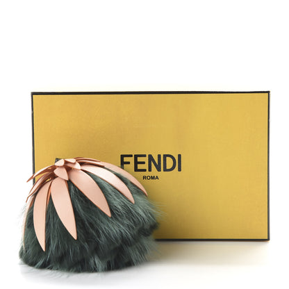 Fendi Fox Rabbit Fur Nappa Pineapple Bag Charm Verde Scuro Baby Pink Multicolor 4 of 4