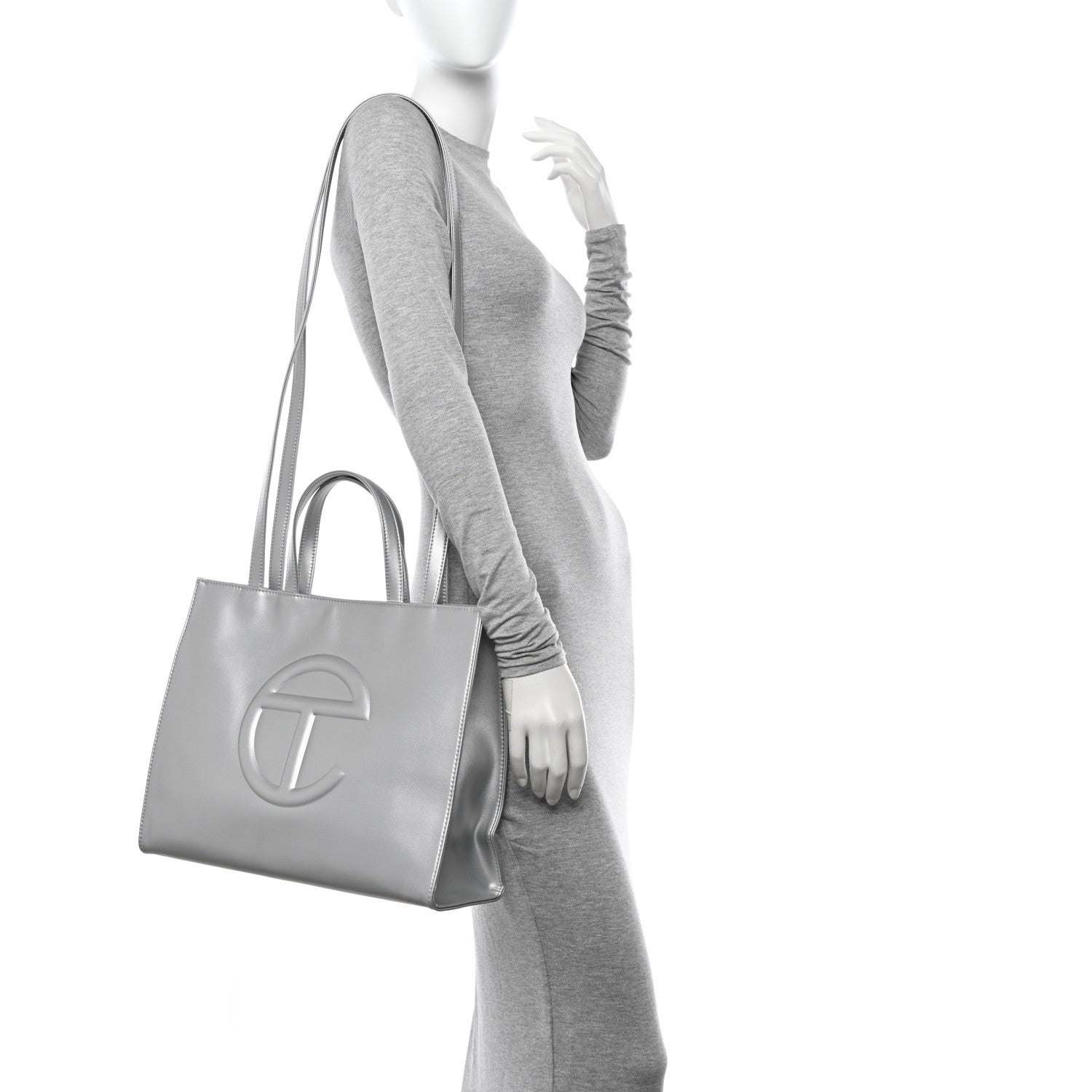 Telfar Metallic Vegan Leather Medium Shopping Bag Silver 2 of 10