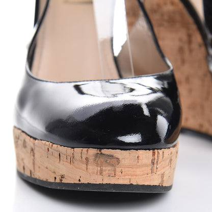 Saint Laurent Patent Cork Lili 100 Wedge Sandals 37 Black 11 of 13