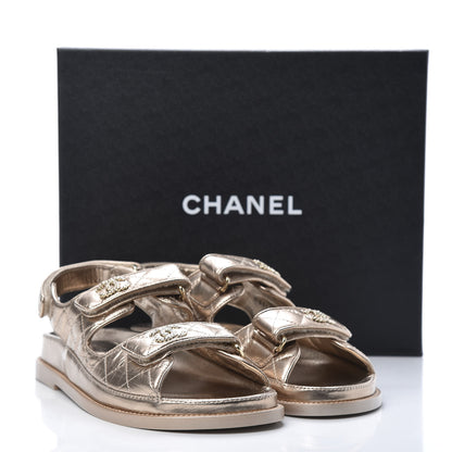 Chanel Iridescent Lambskin Quilted Velcro Dad Sandals 38.5 Light Bronze 8 of 8