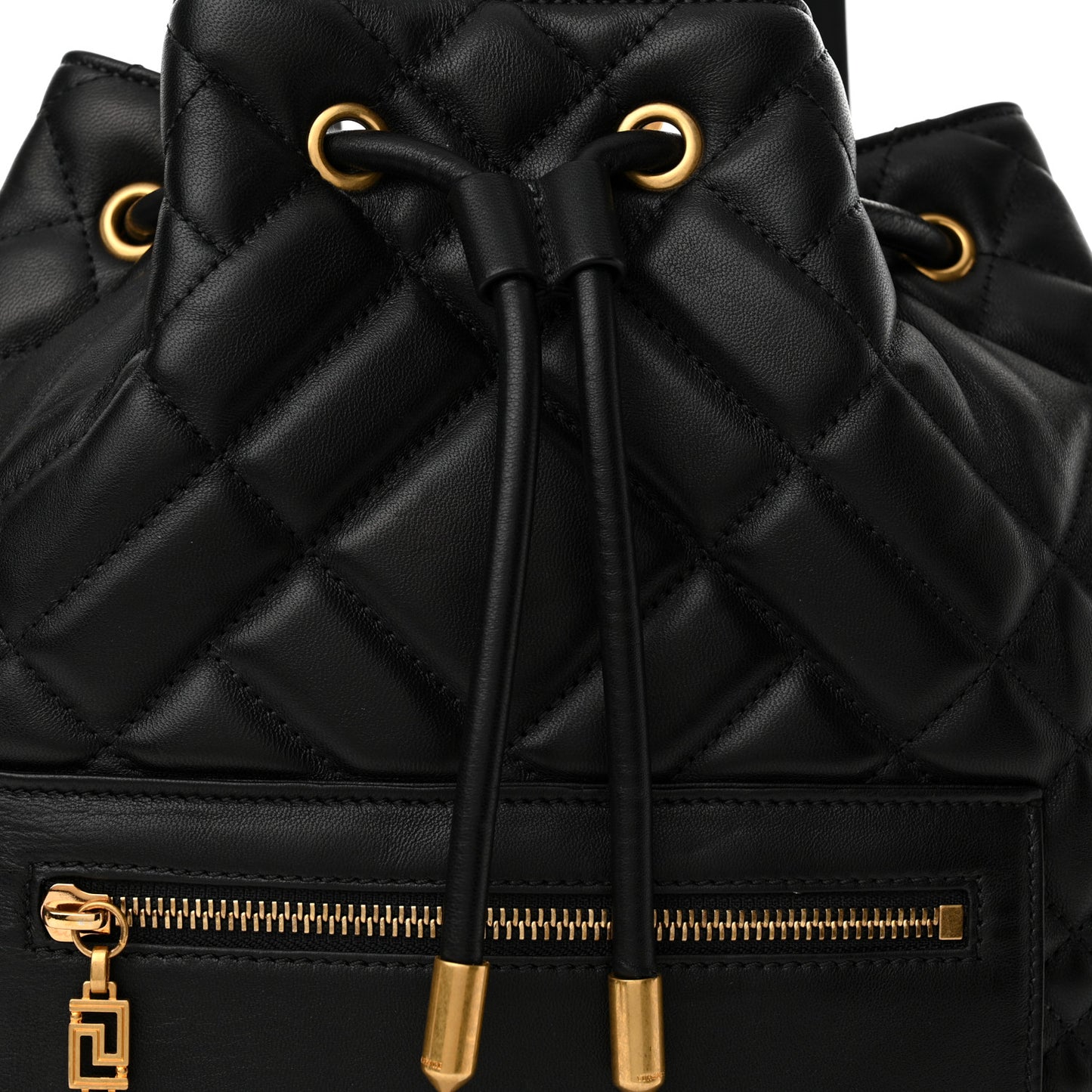 Calfskin Quilted Medusa Tribute Drawstring Backpack Black