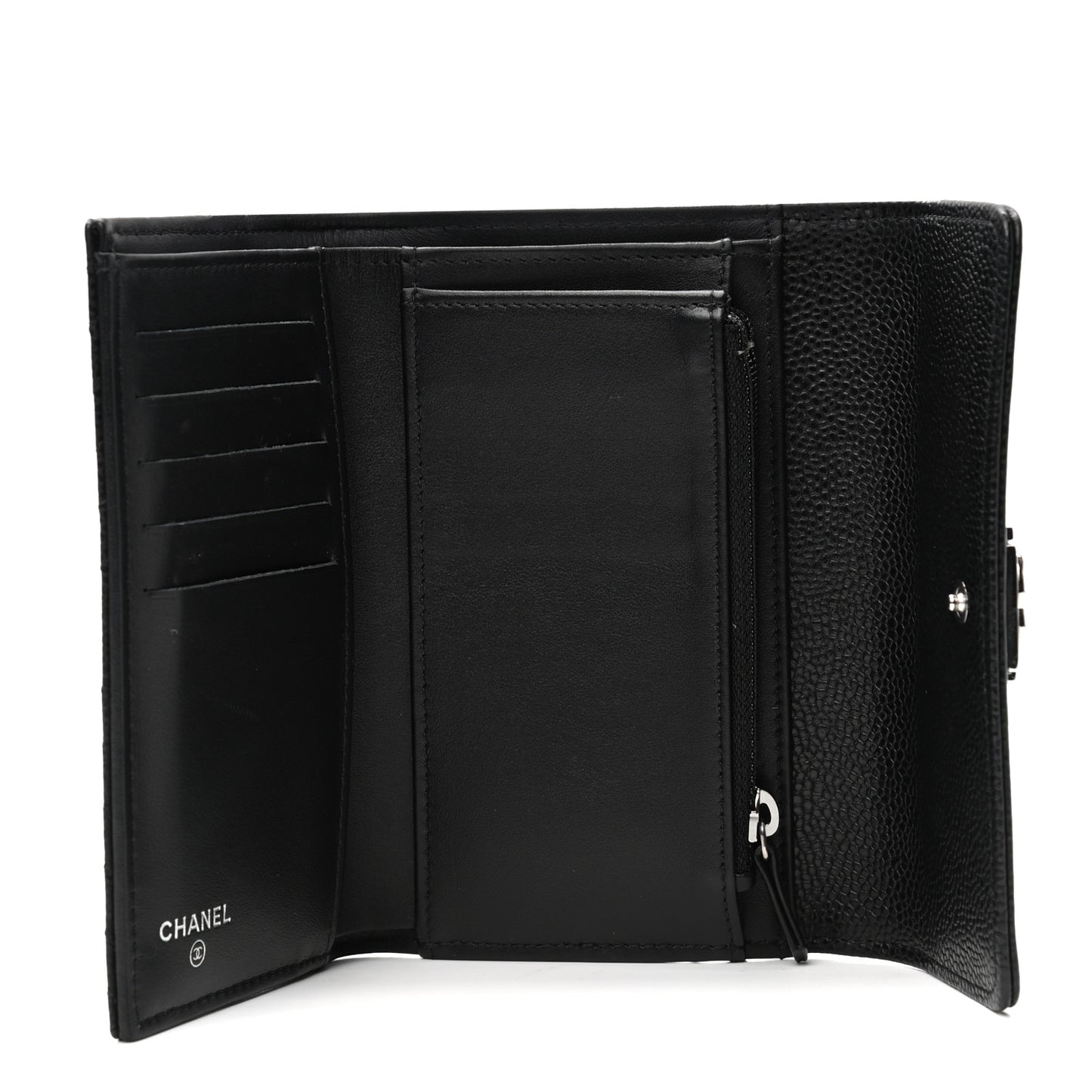 Caviar Chevron Quilted Medium Boy Flap Wallet Black