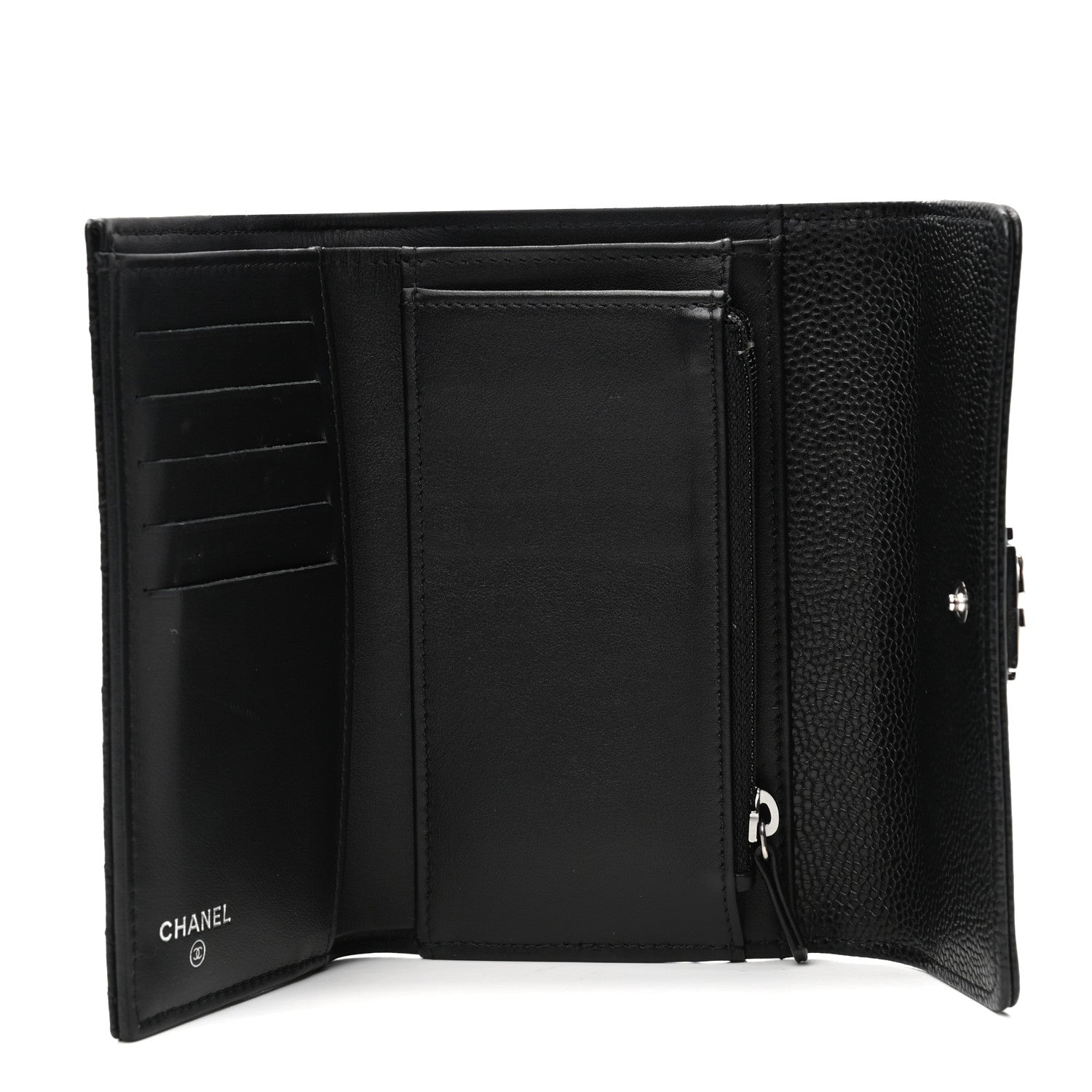 Chanel Caviar Chevron Quilted Medium Boy Flap Wallet Black 5 of 8