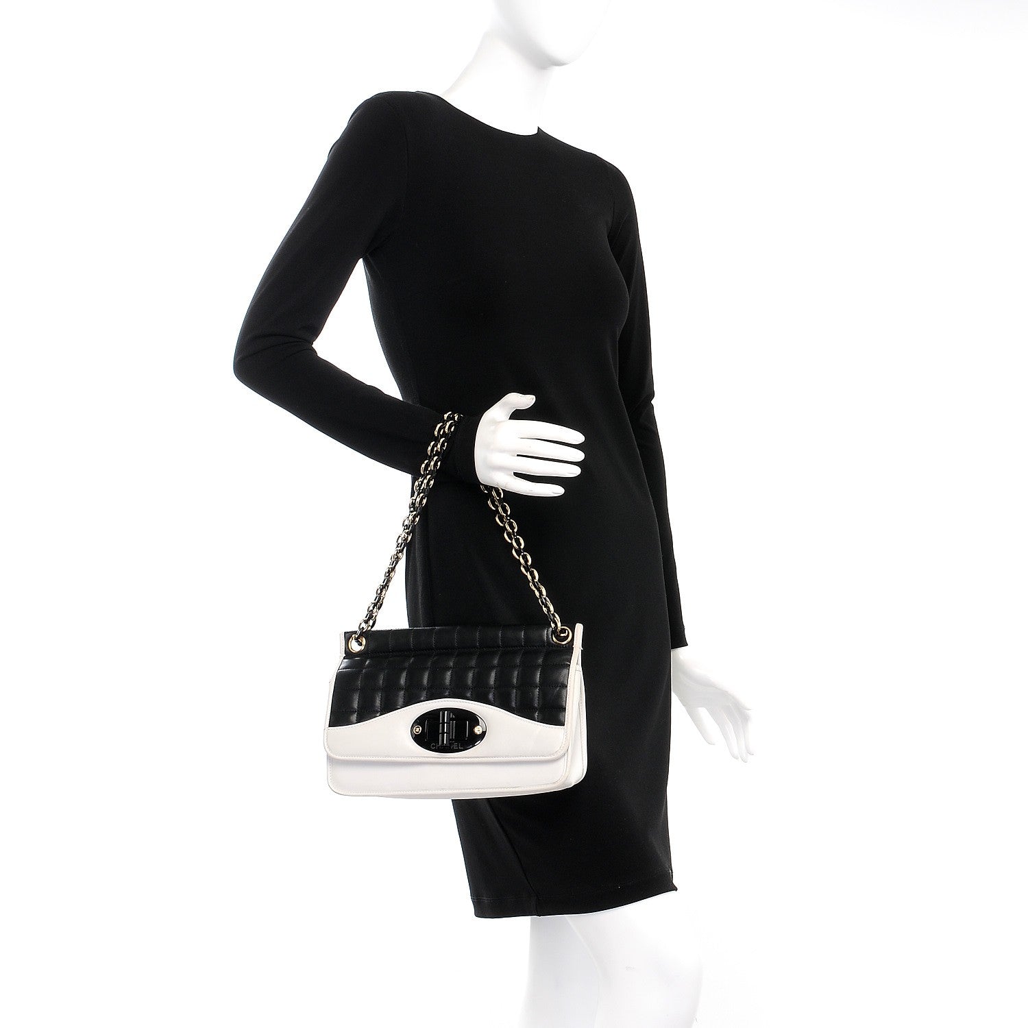 Chanel Lambskin Chocolate Bar Mademoiselle Flap Black White 2 of 8