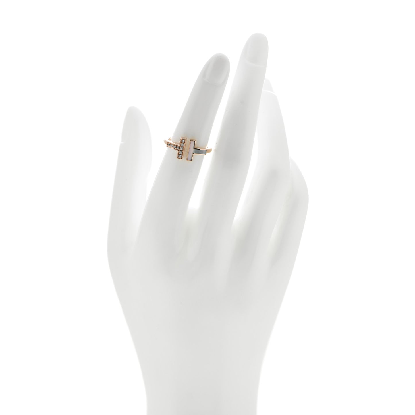 18K Rose Gold Diamond Mother of Pearl T Wire Ring 49 5