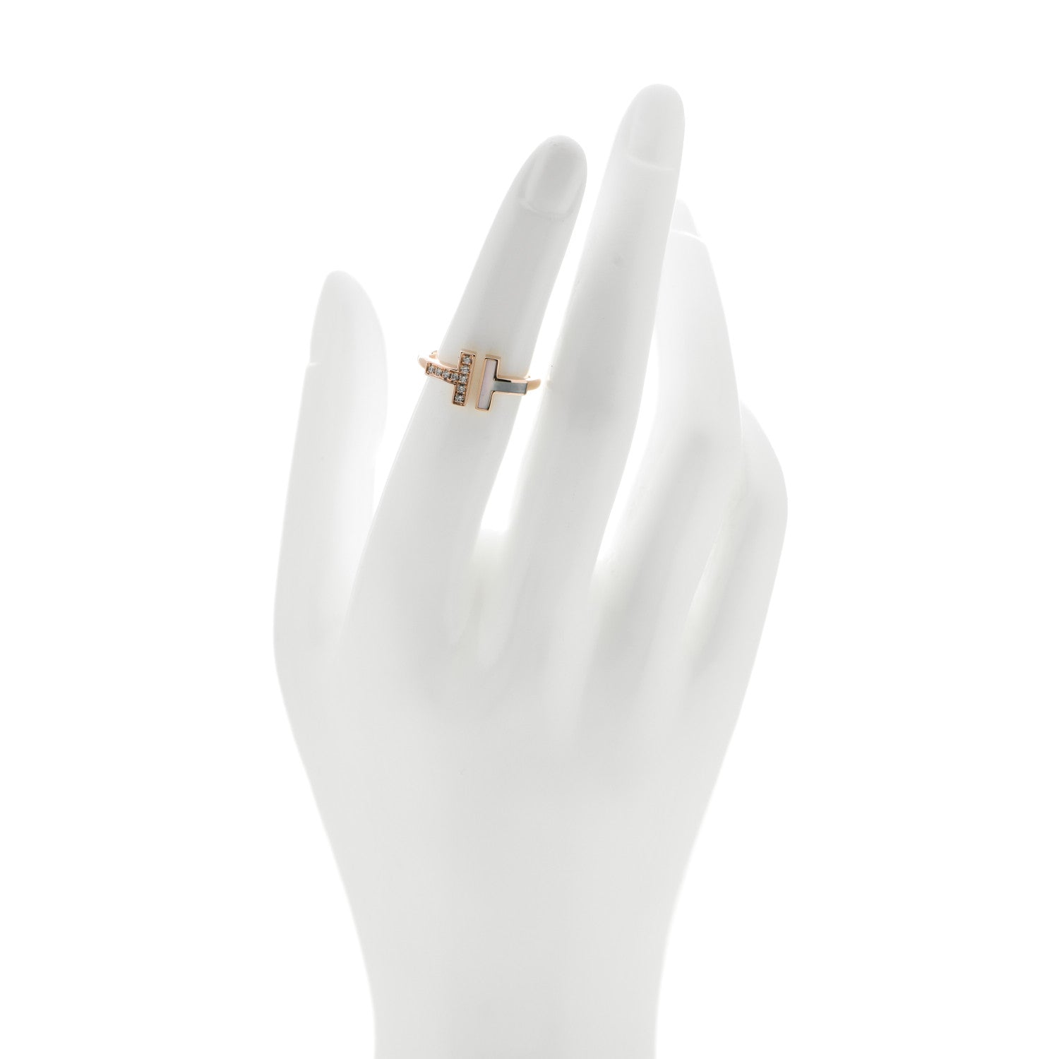 Tiffany 18K Rose Gold Diamond Mother of Pearl T Wire Ring 49 5 2 of 4
