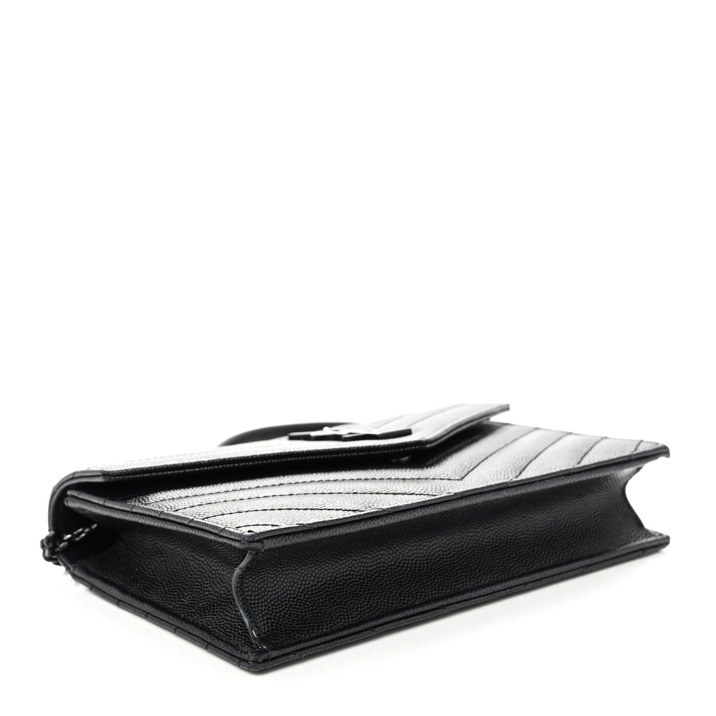 Grain De Poudre Matelasse Chevron Monogram Monochrome Envelope Chain Wallet Black