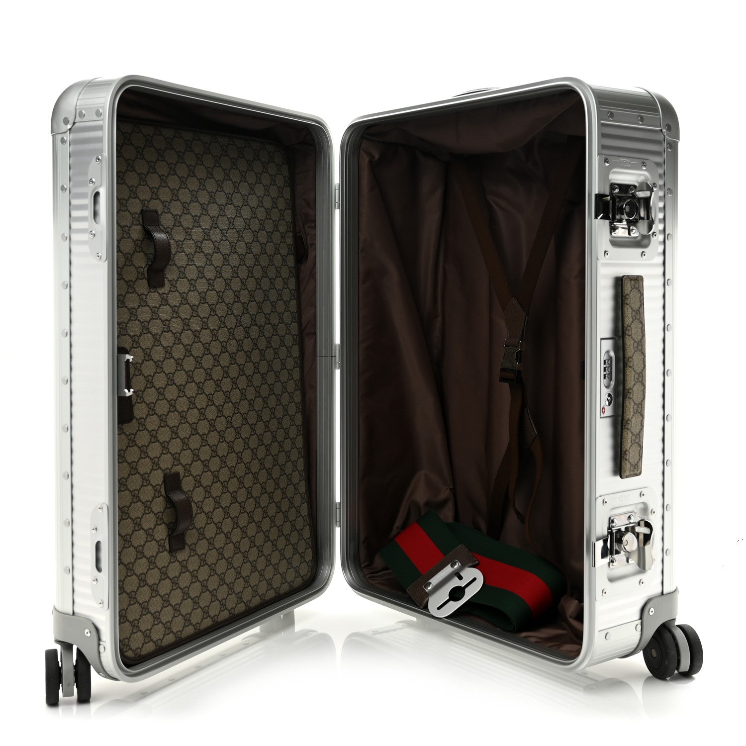 Gucci GG Supreme Monogram Aluminium Porter Medium Trolley Suitcase Silver 4 of 11
