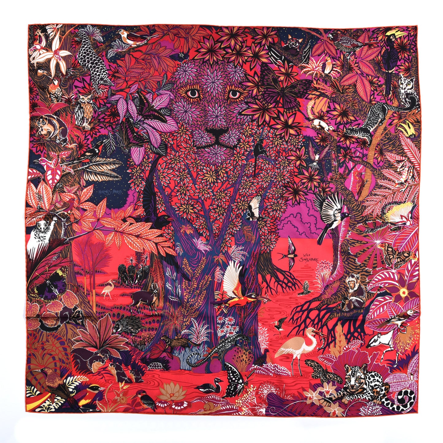 Silk Wild Singapore Scarf 90 Rouge Violet Beige