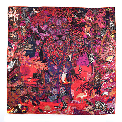 Hermes Silk Wild Singapore Scarf 90 Rouge Violet Beige 1 of 4