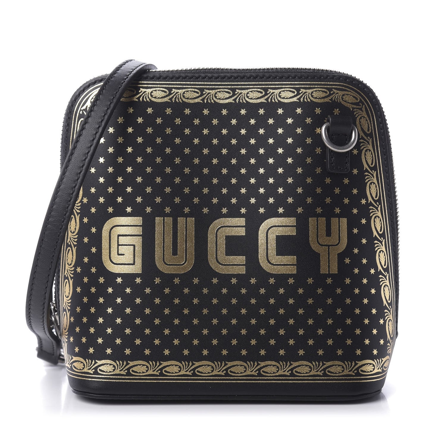 X SEGA Calfskin GUCCY Stars Mini Dome Shoulder Bag Black Gold