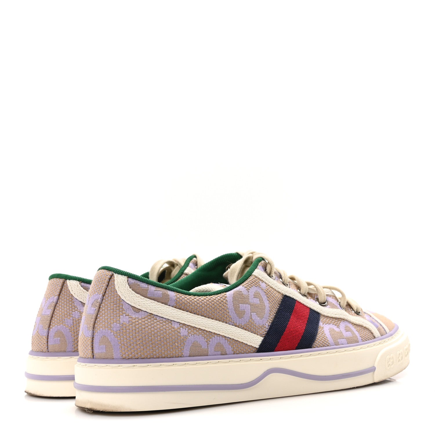Gucci Monogram Jumbo GG Web Womens 1977 Tennis Sneakers 40.5 Beige Lapis Mystic White 5 of 8