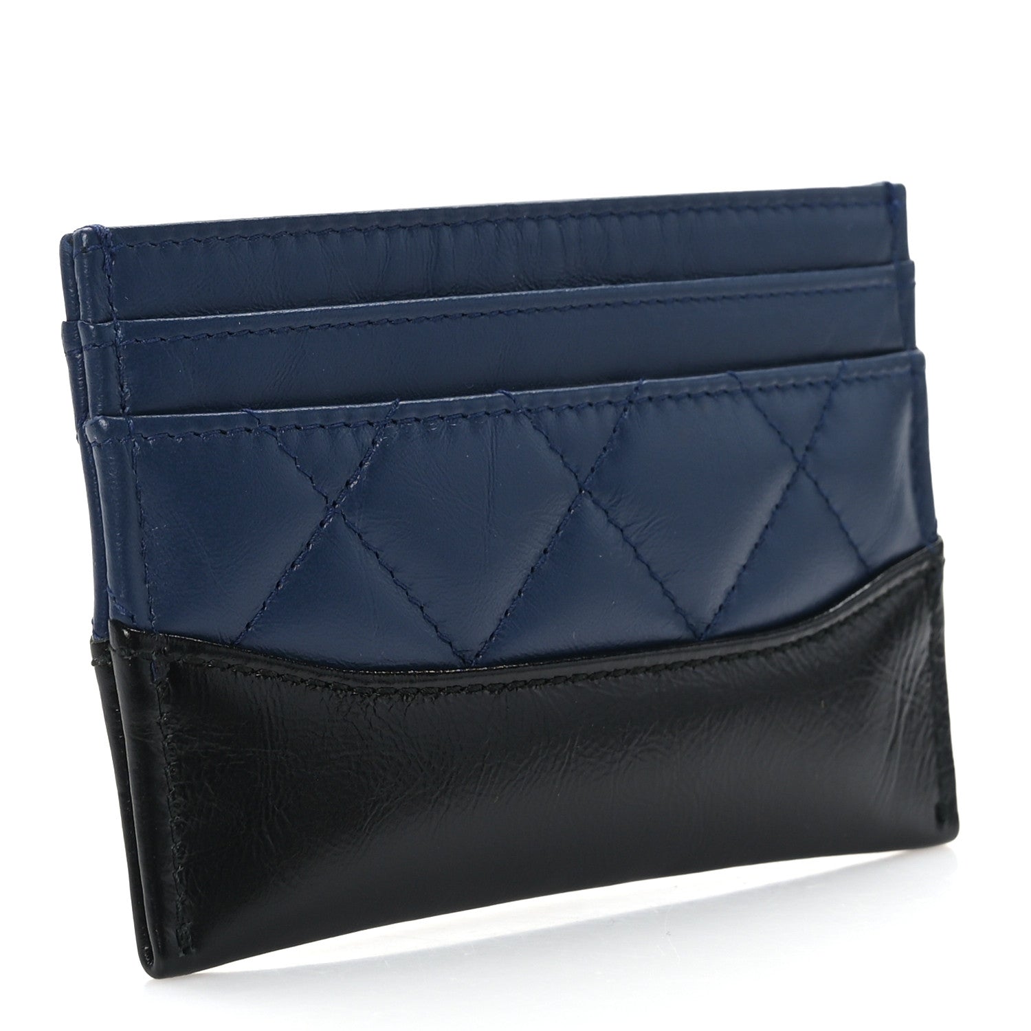 Chanel Aged Calfskin Quilted Gabrielle Card Holder Wallet Navy Black 3 of 9