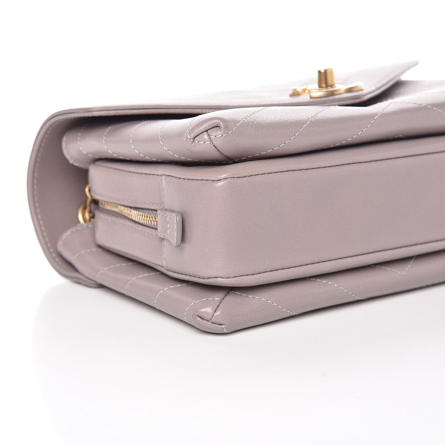 Lambskin Chevron Stitched Envelope Flap Light Grey