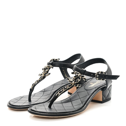 Chanel Lambskin Chain CC Thong Sandals 35.5 Black 3 of 10