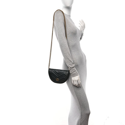 Gucci Calfskin Matelasse Mini GG Marmont Chain Half Moon Crossbody Bag Black 3 of 10