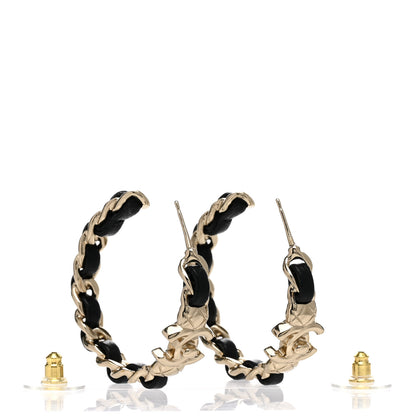 Chanel Lambskin CC Turnlock Chain Hoop Earrings Gold Black 3 of 5