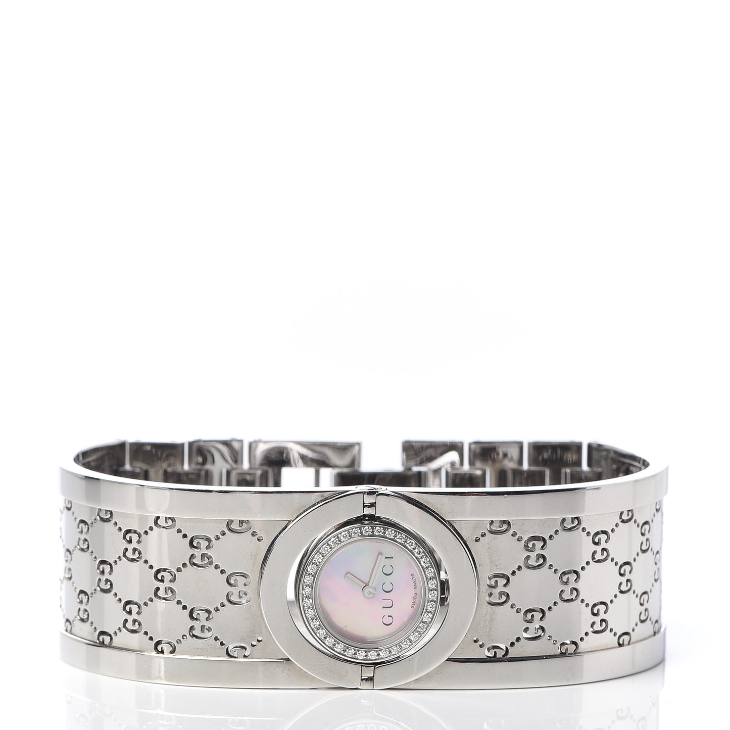 Stainless Steel Diamond Bezel Pink Mother of Pearl 23mm Twirl Quartz Watch