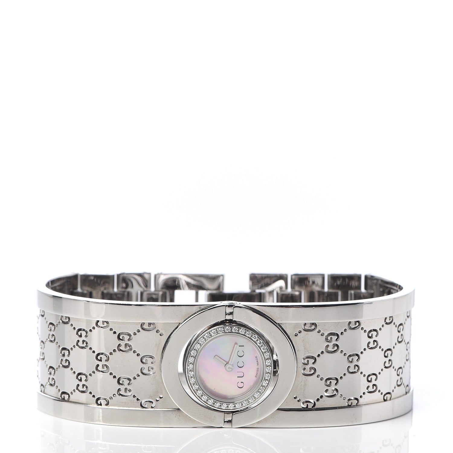 Gucci Stainless Steel Diamond Bezel Pink Mother of Pearl 23mm Twirl Quartz Watch 3 of 7