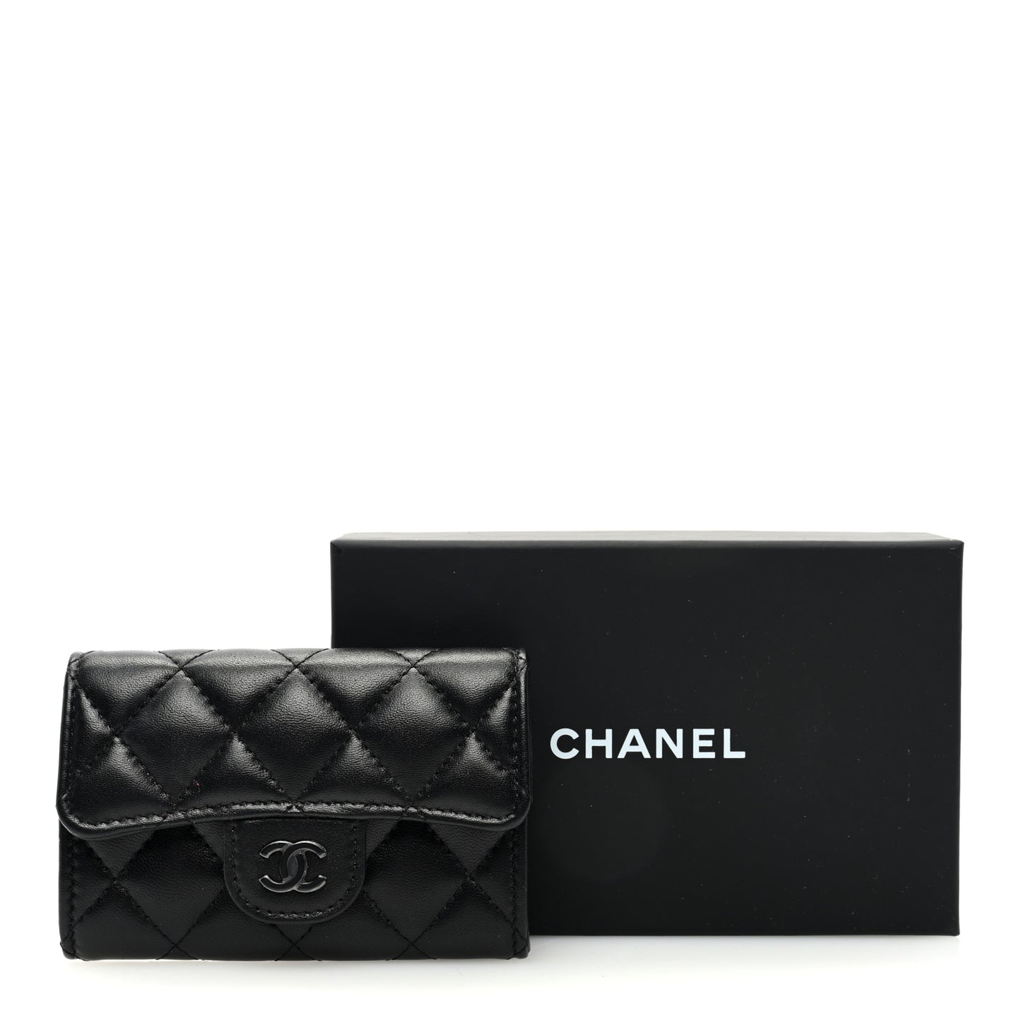 Lambskin Quilted Flap Card Holder Wallet So Black