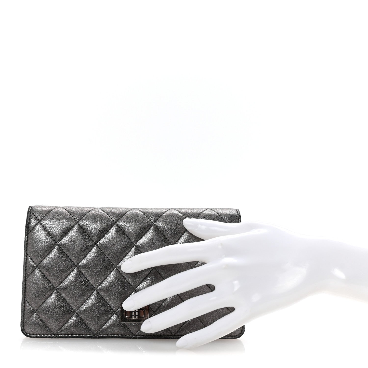 Chanel Metallic Aged Calfskin Quilted Reissue Yen Wallet Silver 2 of 8