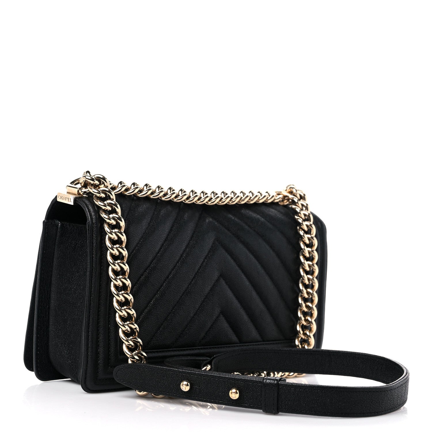 Chanel Caviar Chevron Quilted Medium Boy Flap Black 3 of 13