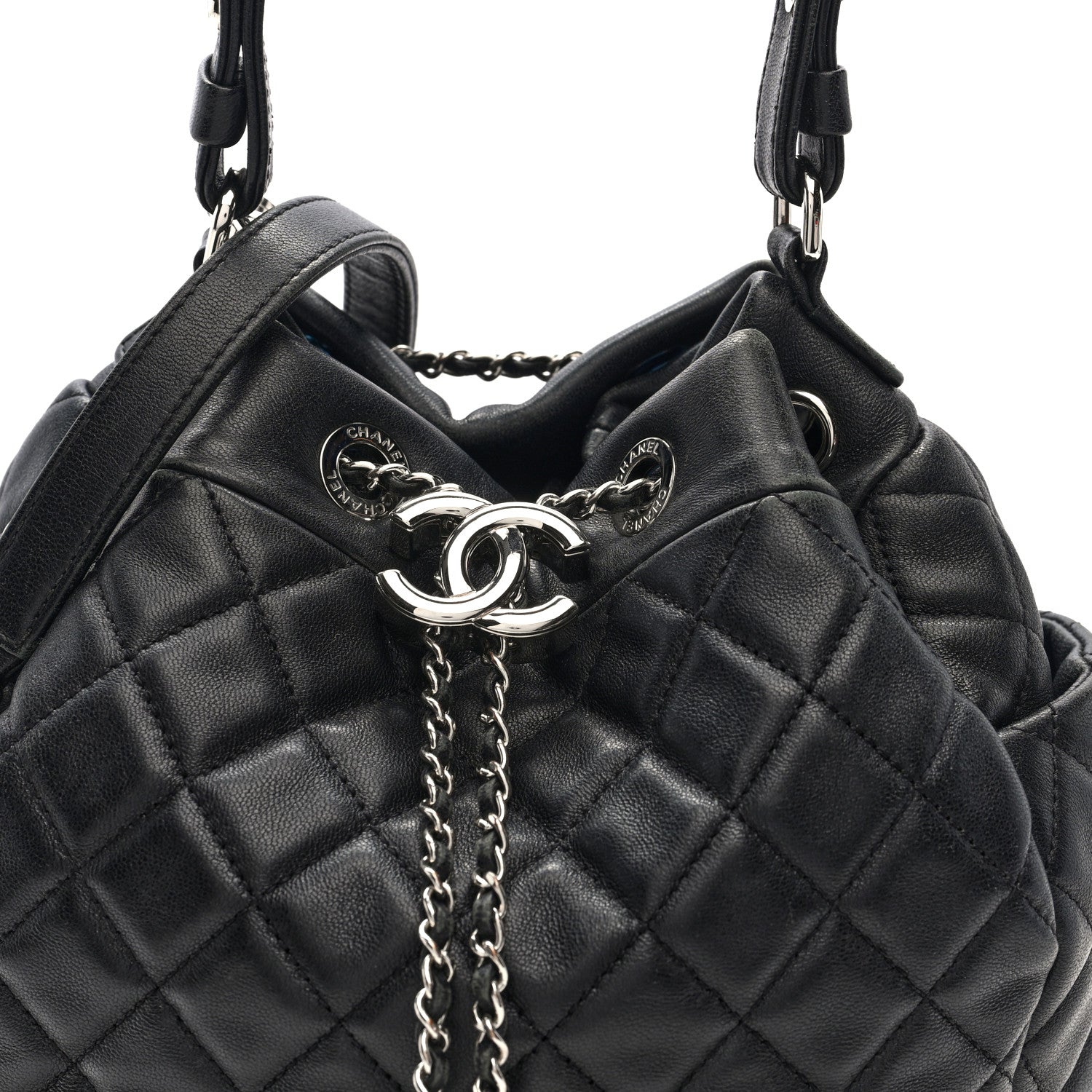 Chanel Lambskin Quilted CC Chain Drawstring Tote Black 8 of 10