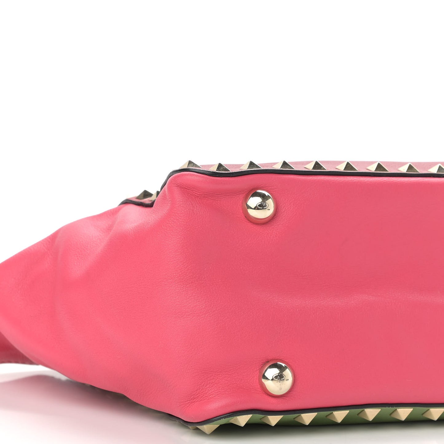 Vitello Colorblock Small Rockstud Tote Deep Rose Clover Grey Scarlet