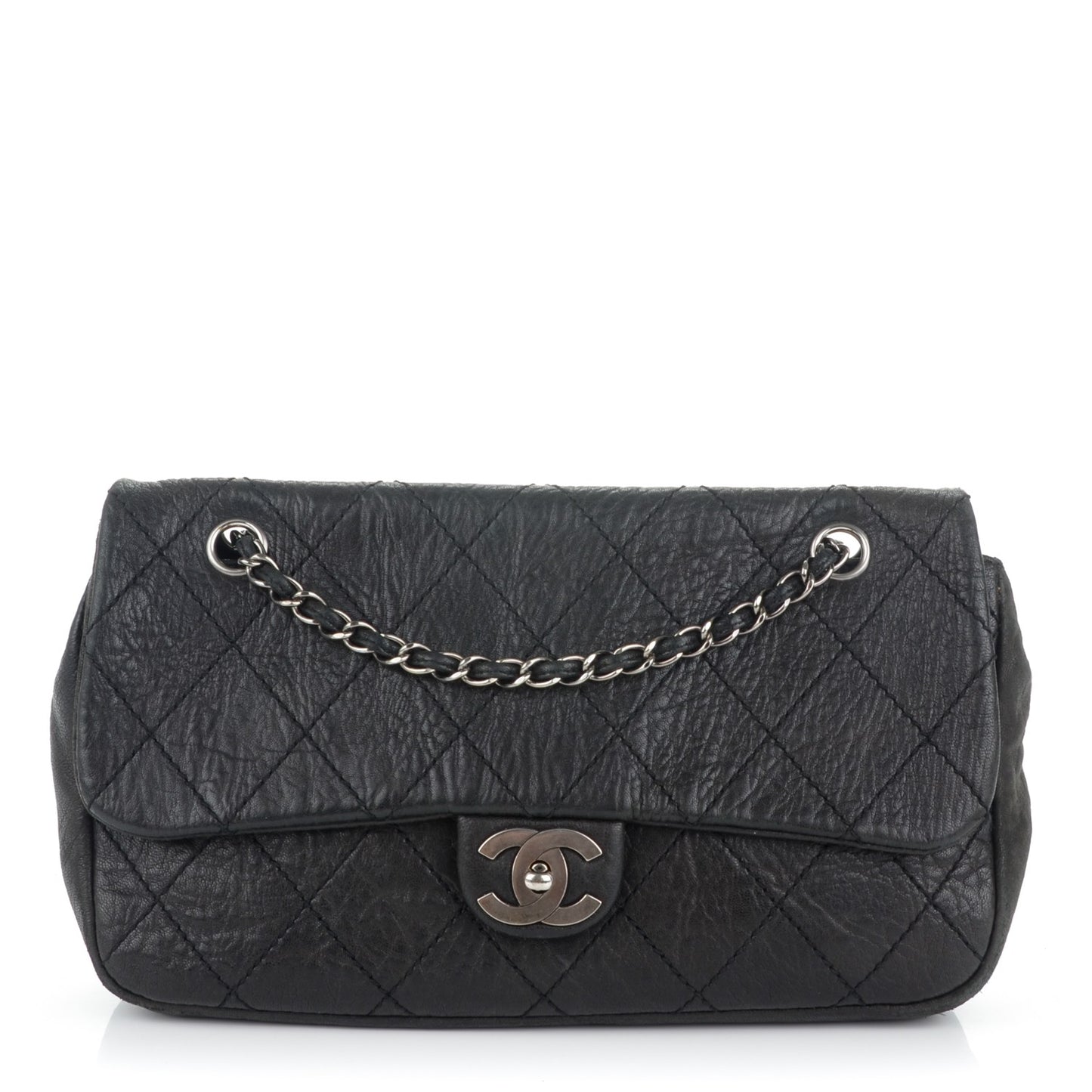 Distressed Lambskin Le Marais Ligne Flap Black