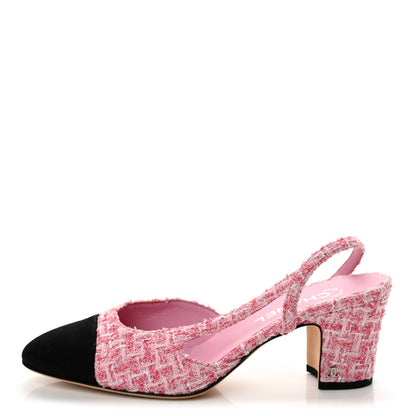 Chanel Tweed Grosgrain Cap Toe CC Slingback Pumps 40 Pink Black 1 of 10