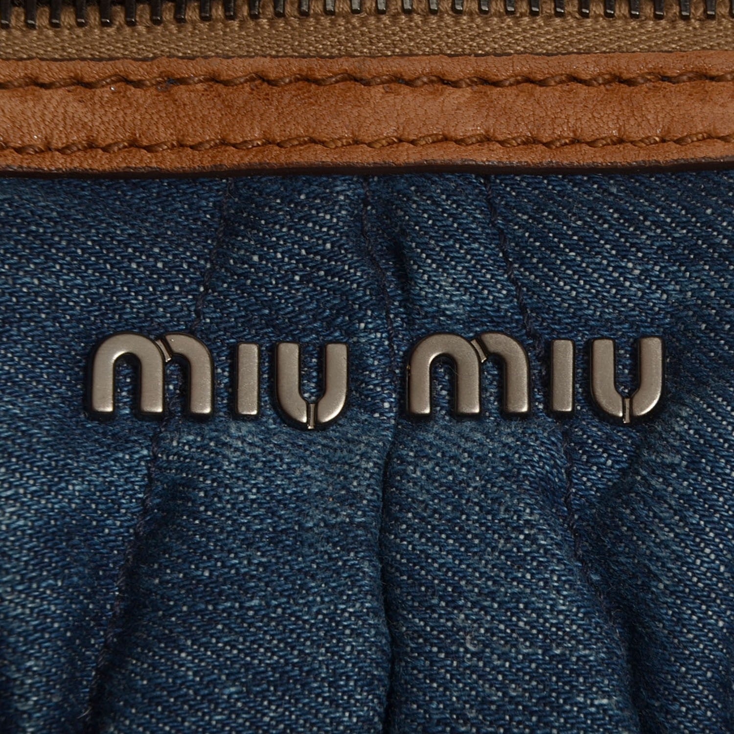 Miu Miu Leather Matelasse Denim Hobo 6 of 10