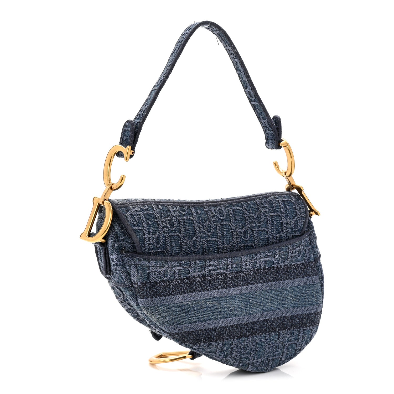 Christian Dior Oblique Embroidered Saddle Bag Denim Blue 3 of 11