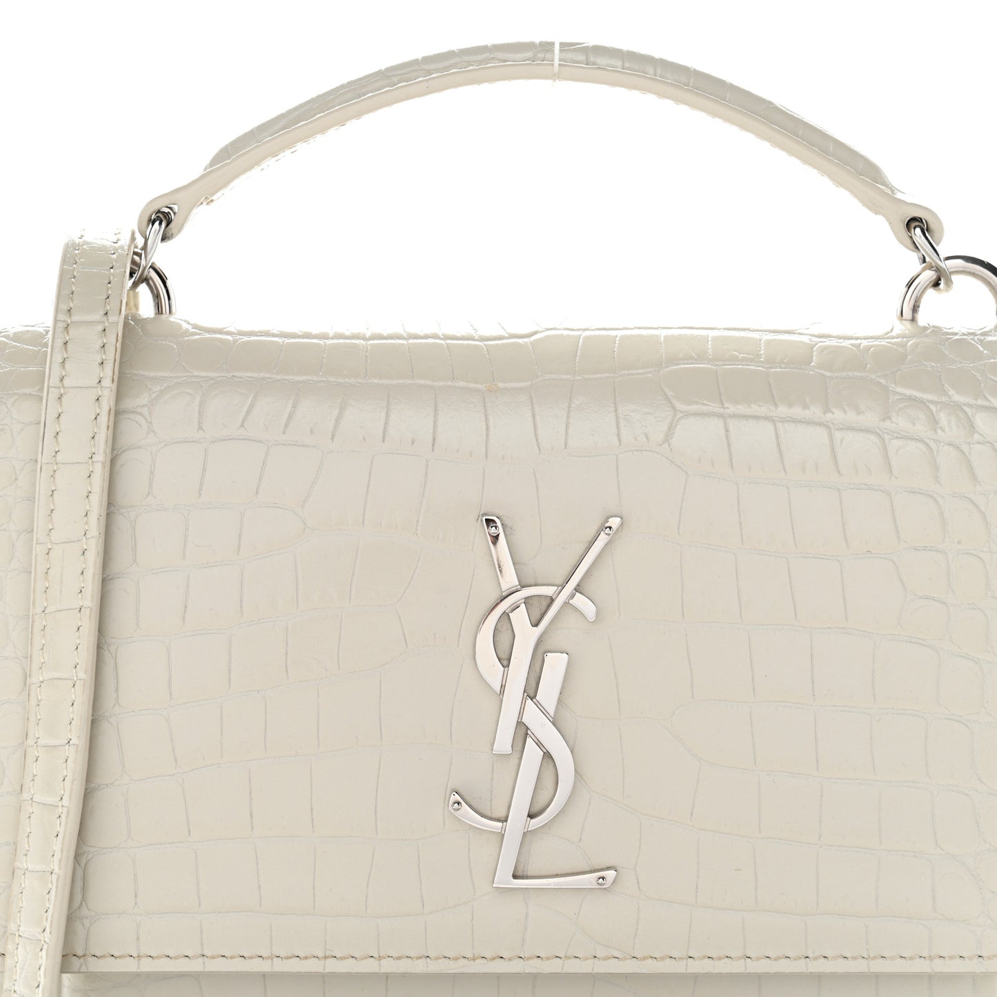 Calfskin Crocodile Embossed Monogram Sunset Chain Wallet Blanc Vintage