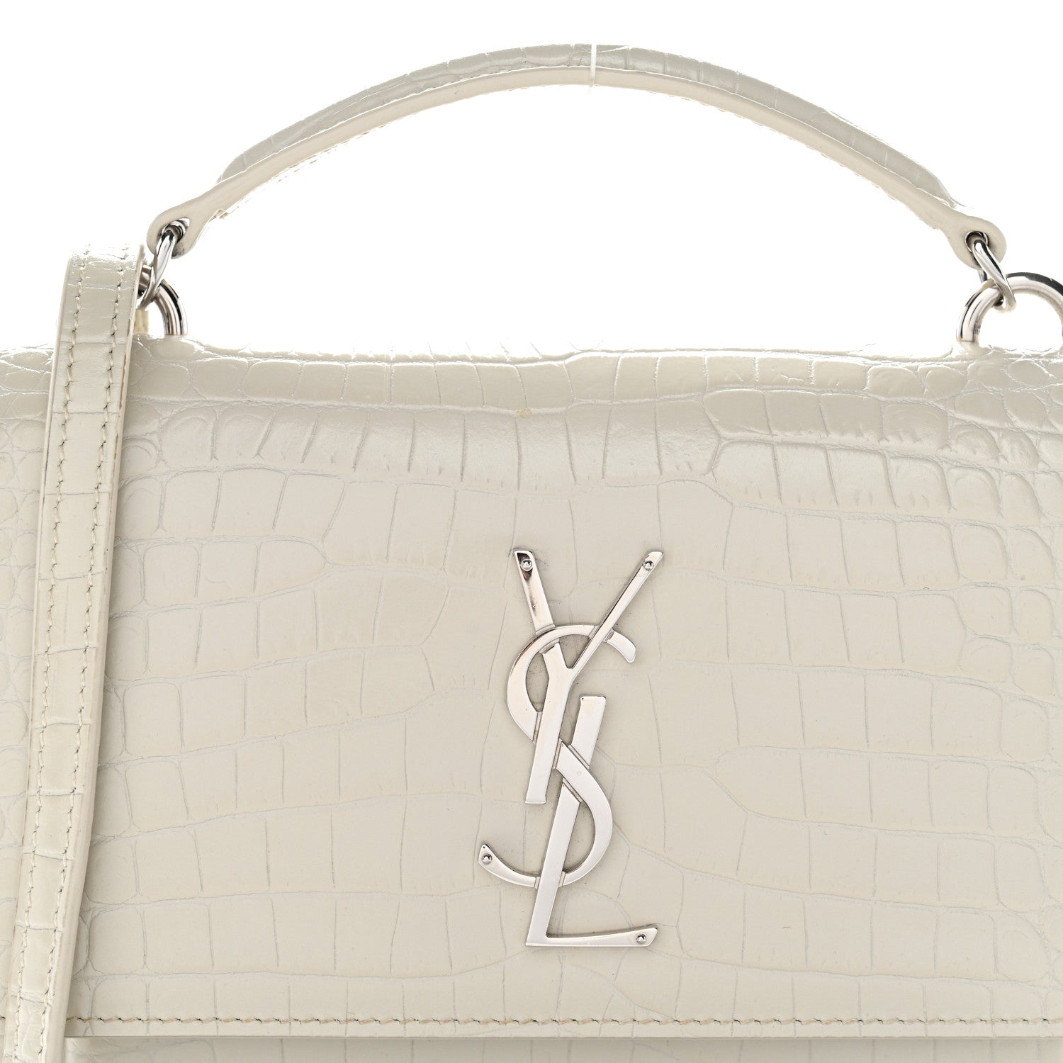 Saint Laurent Calfskin Crocodile Embossed Monogram Sunset Chain Wallet Blanc Vintage 7 of 9