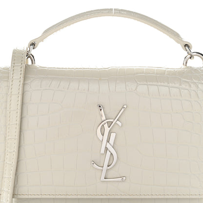Saint Laurent Calfskin Crocodile Embossed Monogram Sunset Chain Wallet Blanc Vintage 7 of 9