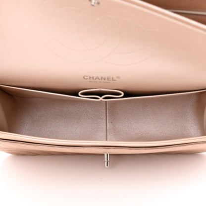 Chanel Metallic Caviar Chevron Quilted Jumbo Double Flap Light Gold 5 of 12