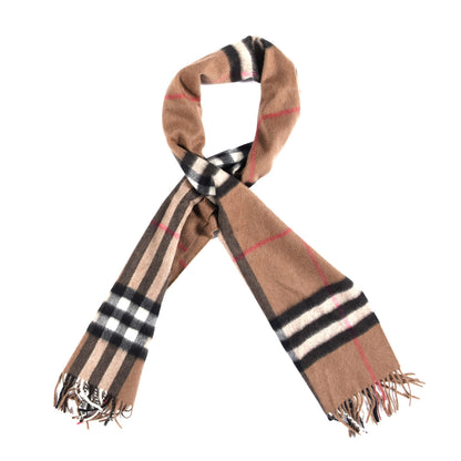 Burberry Cashmere Giant Check Fringe Scarf Camel 1 of 3
