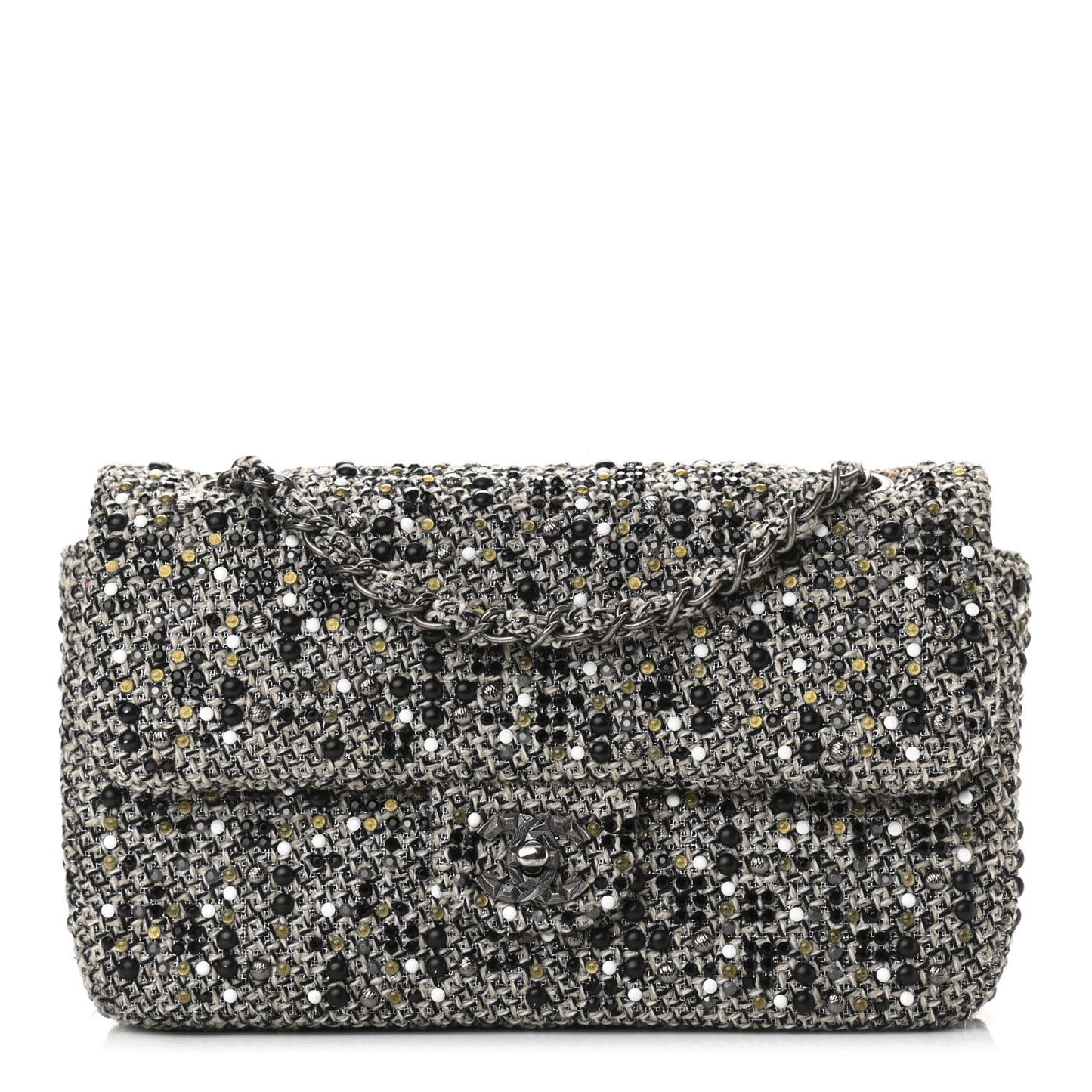 Crystal Tweed Quilted Medium Single Flap Black