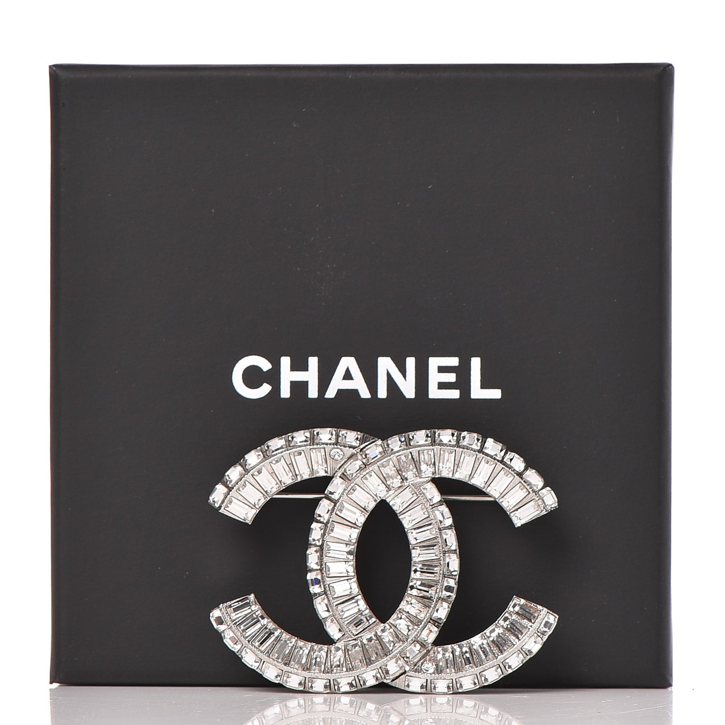 Baguette Crystal CC Brooch Silver