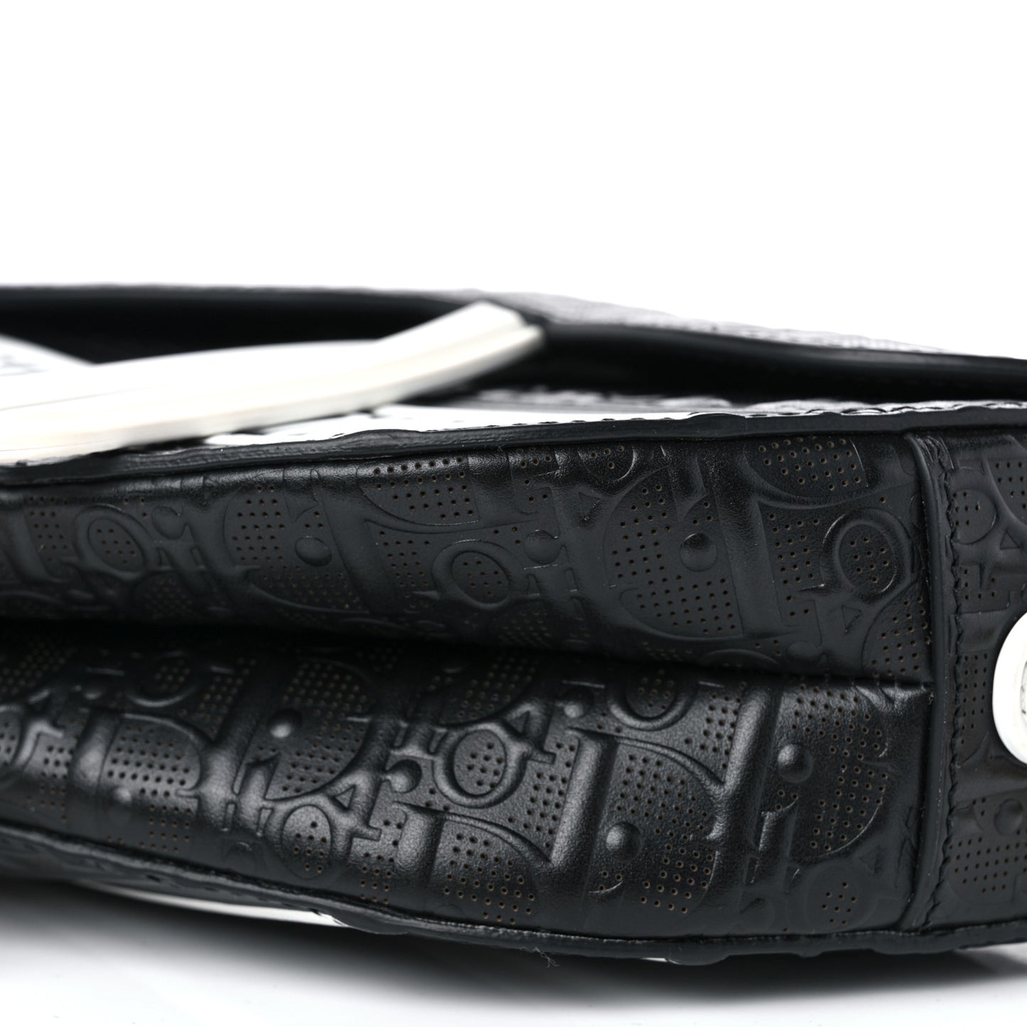 Calfskin Embossed Oblique Vibe Saddle Bag With Strap Black White