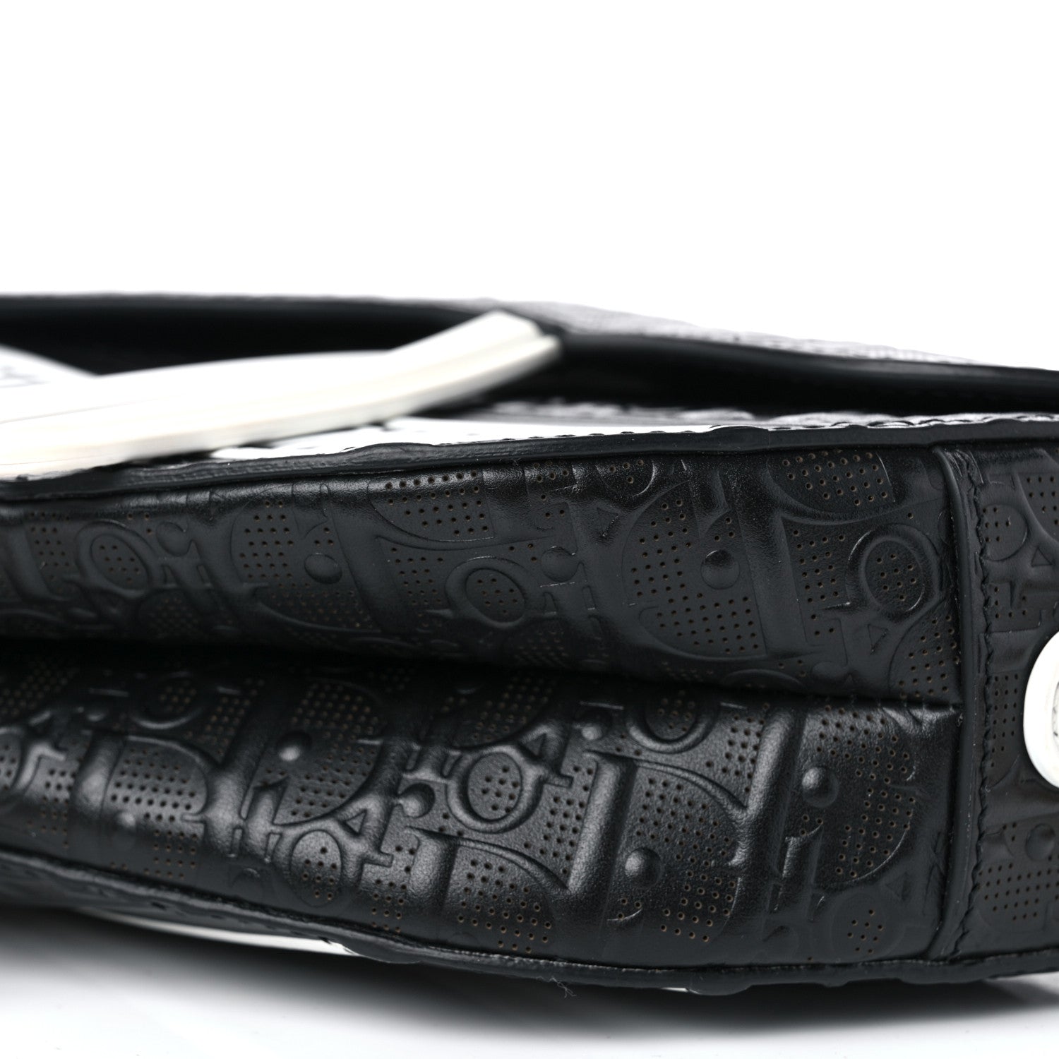 Christian Dior Calfskin Embossed Oblique Vibe Saddle Bag With Strap Black White 10 of 11