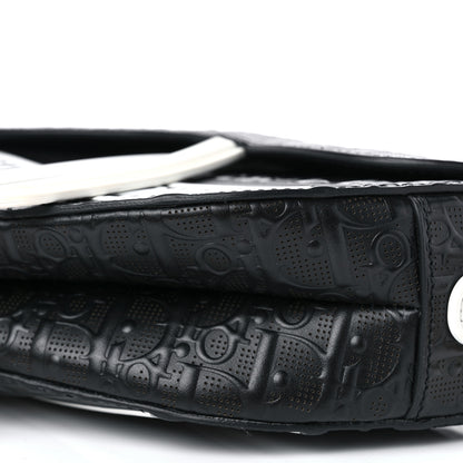 Christian Dior Calfskin Embossed Oblique Vibe Saddle Bag With Strap Black White 10 of 11