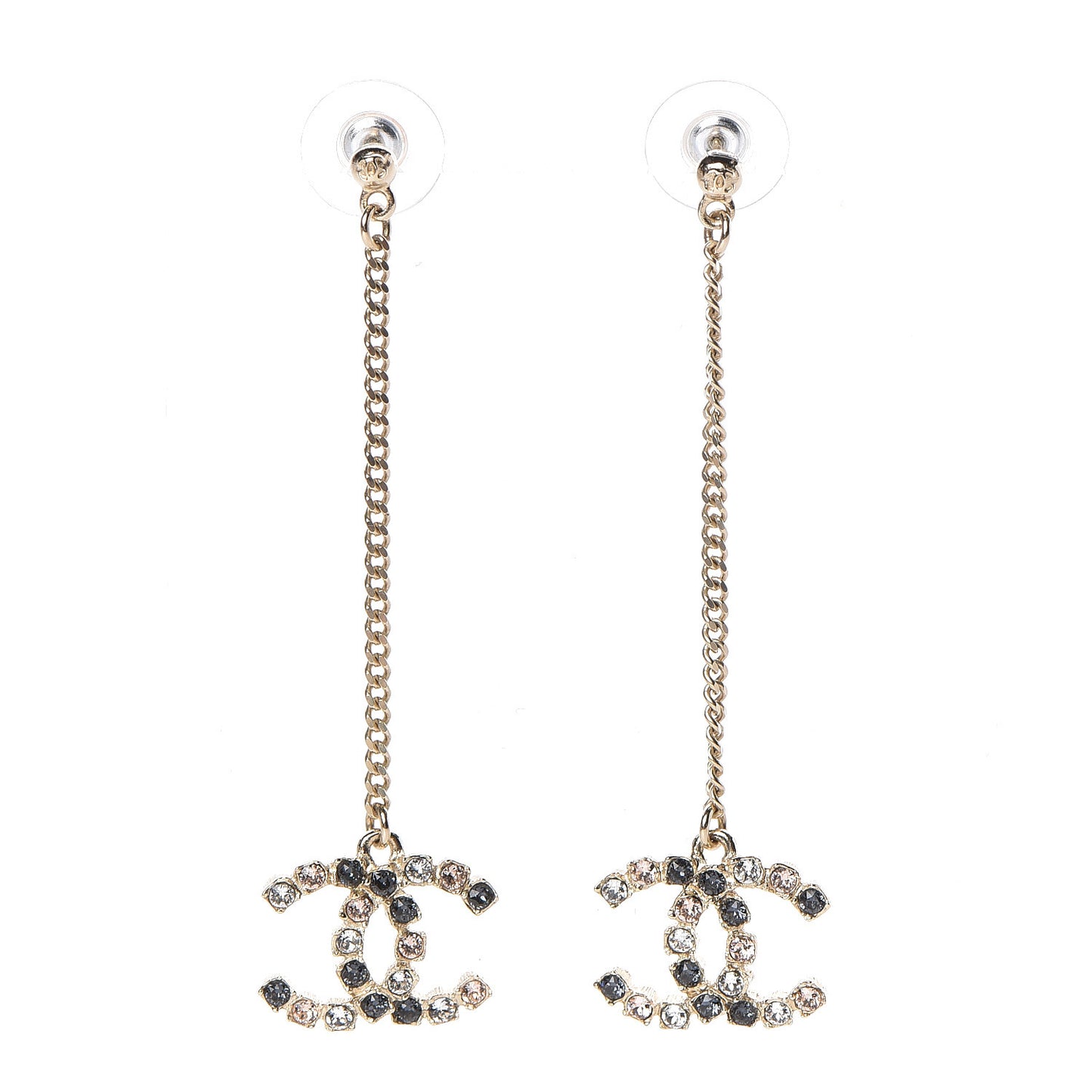 Crystal CC Dangle Earrings Pink Grey Gold