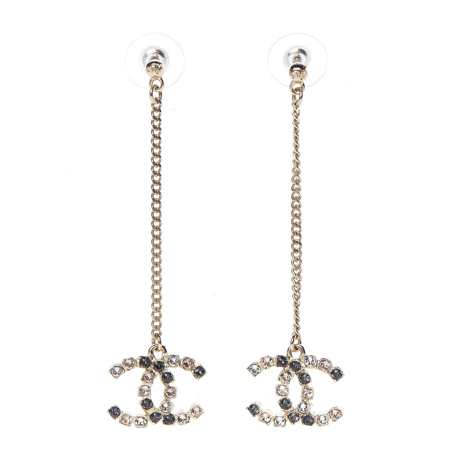 Chanel Crystal CC Dangle Earrings Pink Grey Gold 1 of 4