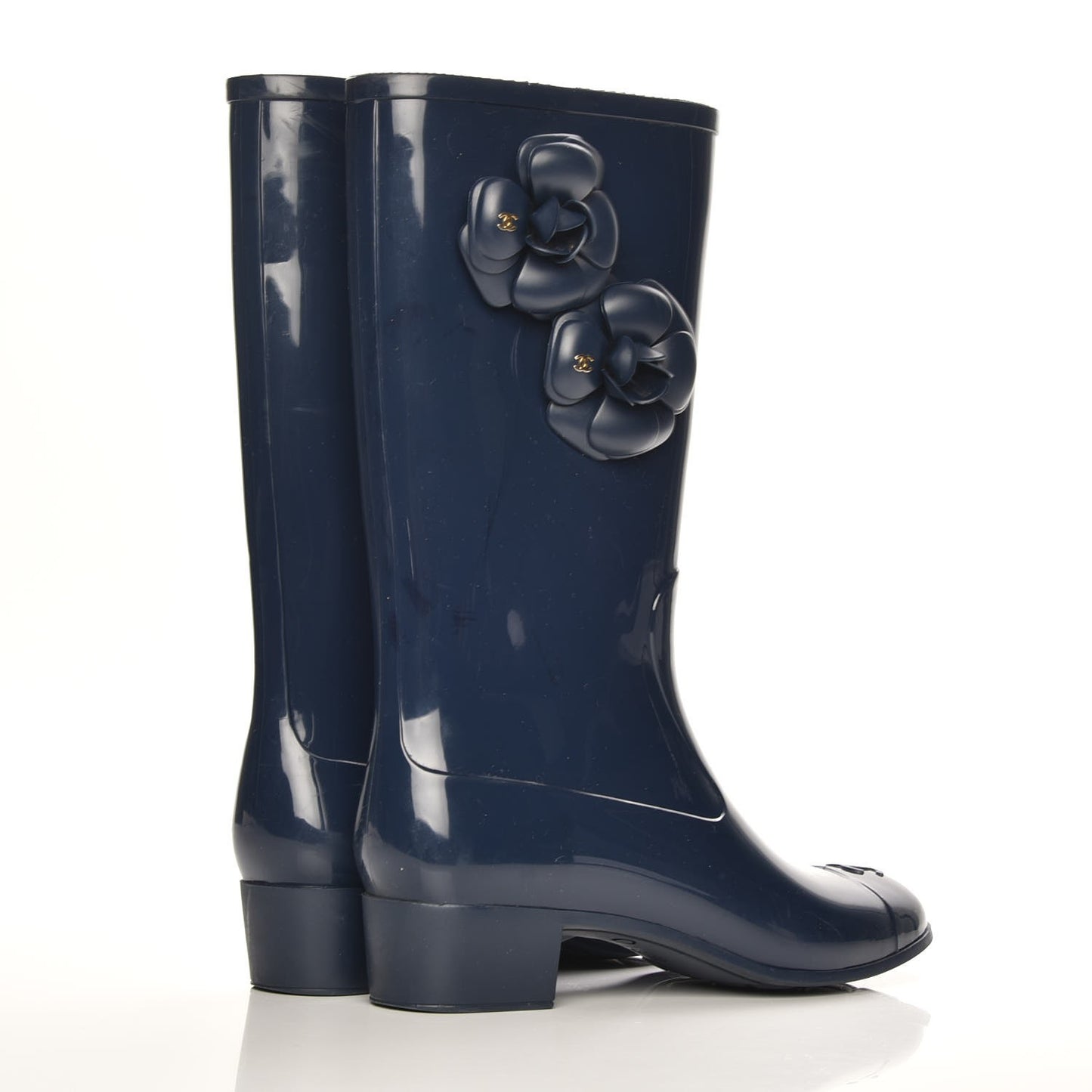 Rubber Camellia Rain Boots 40 Dark Blue