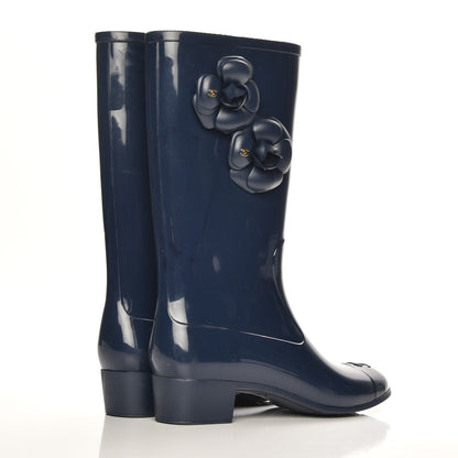 Chanel Rubber Camellia Rain Boots 40 Dark Blue 3 of 6